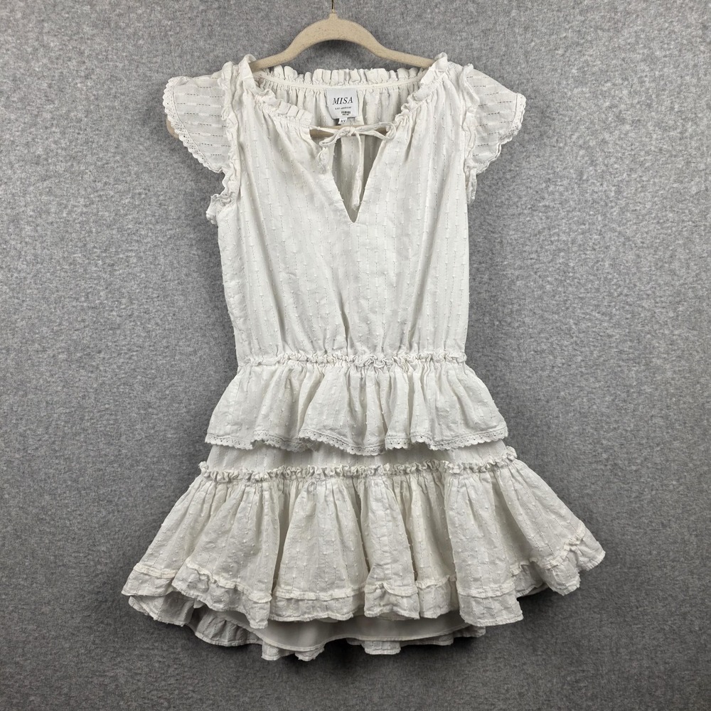 MISA Los Angeles Dress Womens‎ XS White Ruffle Tiered Flutter Sleeve Sundress